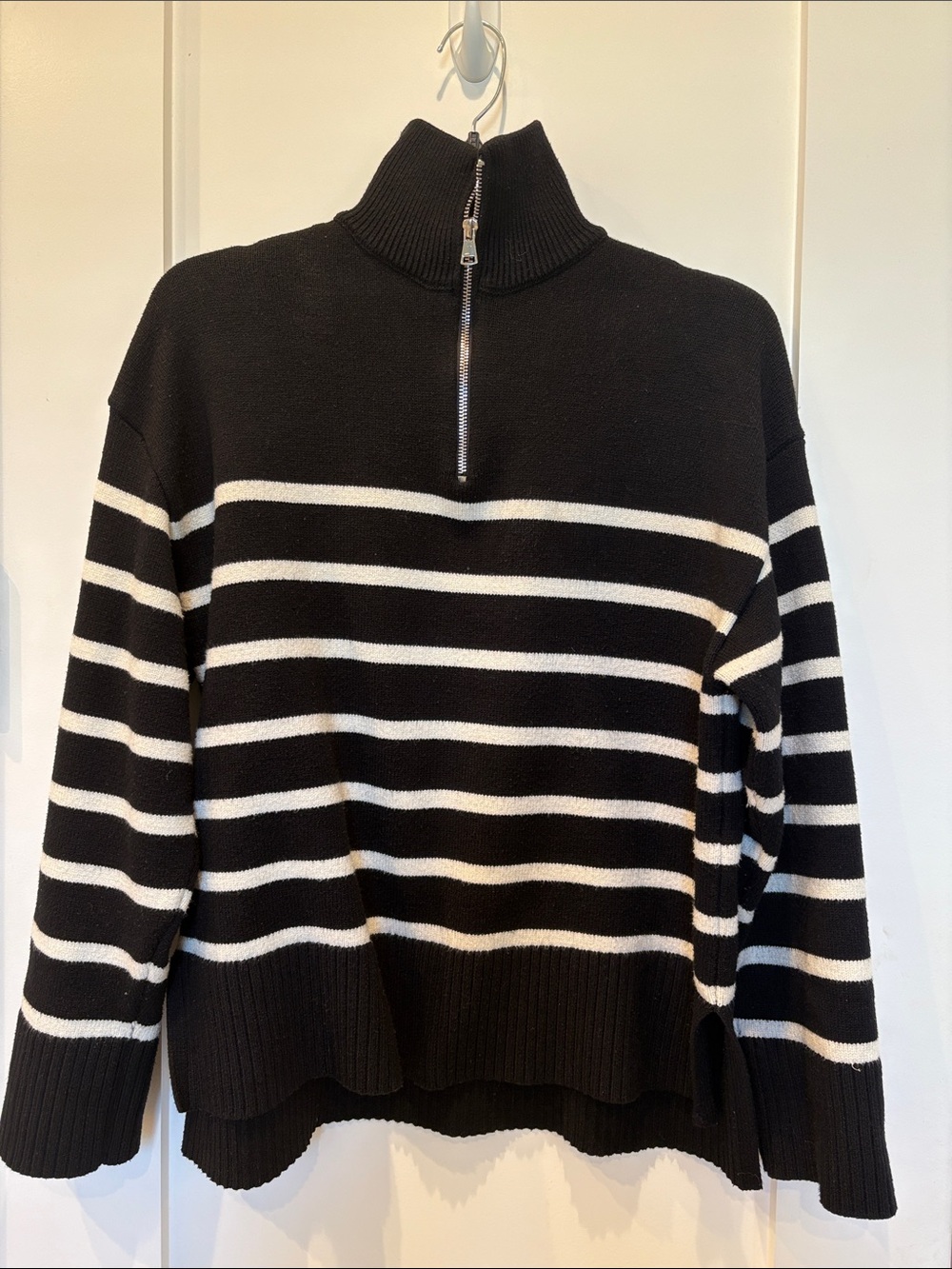 Zara Black Mock-Neck Half-Zip Knit Pullover